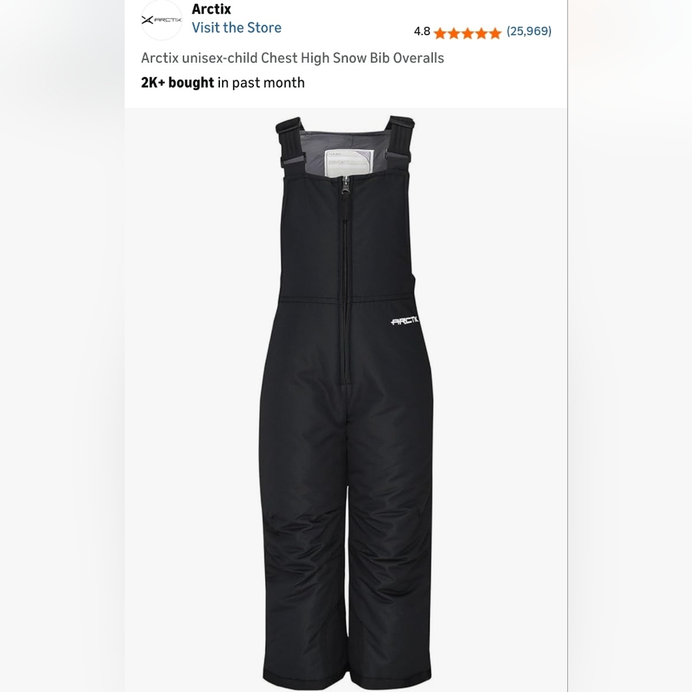 NEW Arctix Bib Overalls Chest High Snow Winter Black Unisex Child Kid Toddler 2T